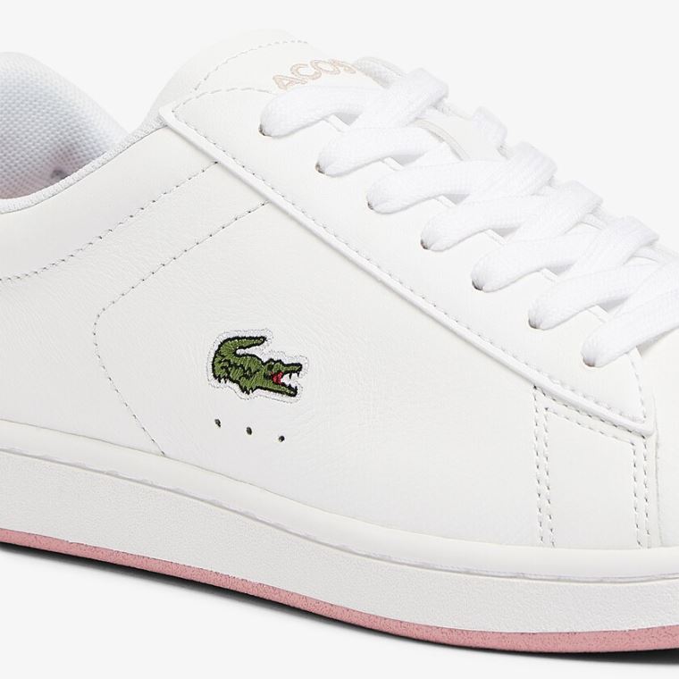 Lacoste Carnaby Evo Læder Sneakers Bílé Růžové | knLN3FPi