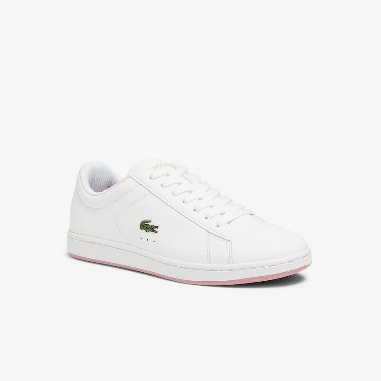 Lacoste Carnaby Evo Læder Sneakers Bílé Růžové | knLN3FPi