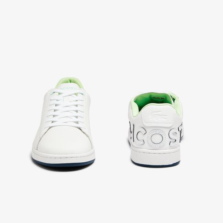 Lacoste Carnaby Evo Læder and Citrus Accent Sneakers Bílé Tmavě Blankyt | h8RNQbLf