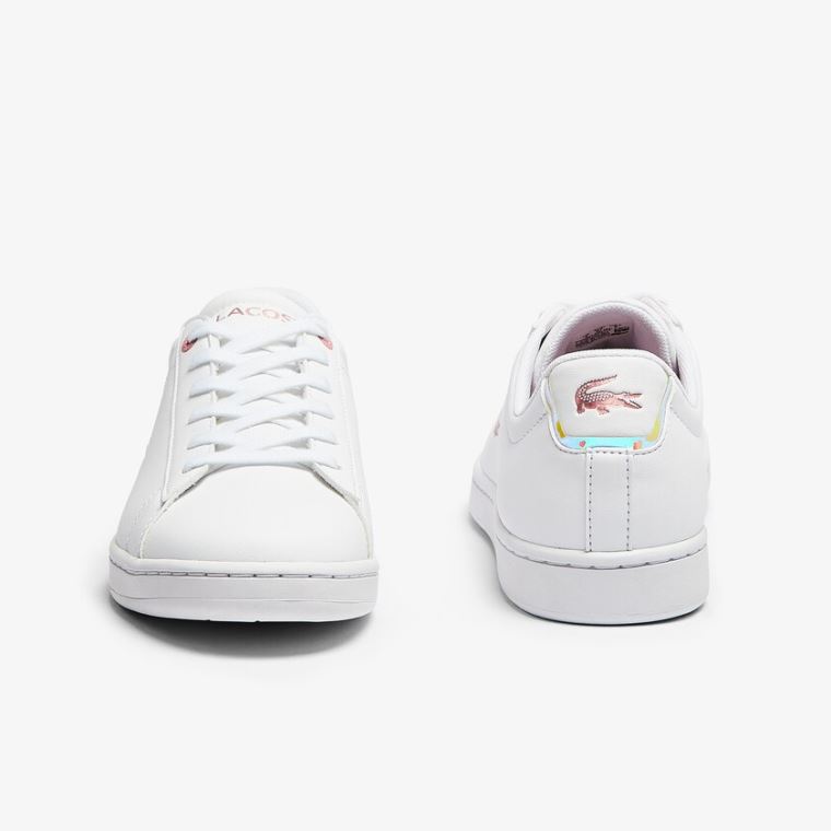 Lacoste Carnaby Evo Metallic Accent Sneakers Bílé Růžové | cSGXWMWh