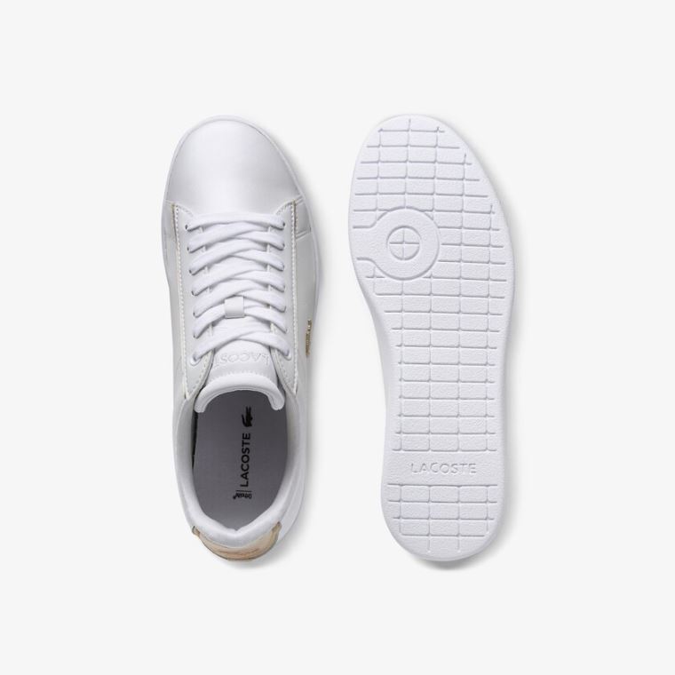 Lacoste Carnaby Evo Satin and Læder Sneakers Bílé | H4pUr2sw