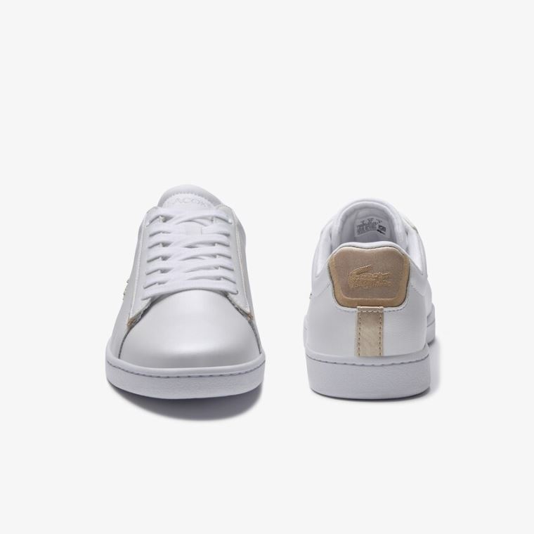 Lacoste Carnaby Evo Satin and Læder Sneakers Bílé | H4pUr2sw