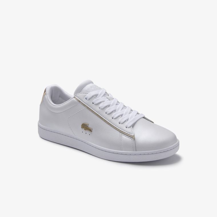 Lacoste Carnaby Evo Satin and Læder Sneakers Bílé | H4pUr2sw