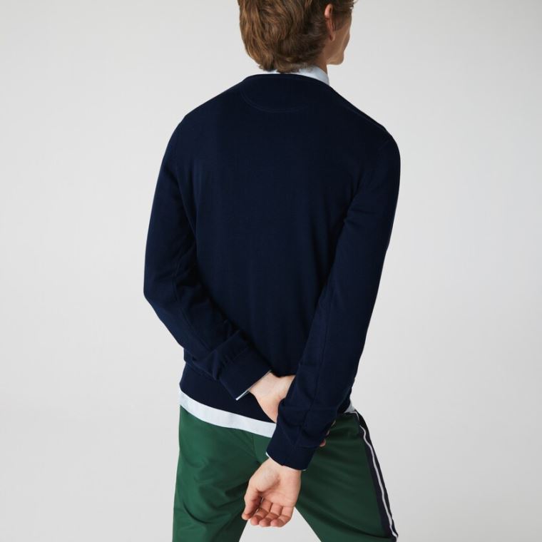 Lacoste Caviar Piqué Accent Svetrové Tmavě Blankyt Blankyt Bílé Tmavě Blankyt Blankyt | bxupa9B1