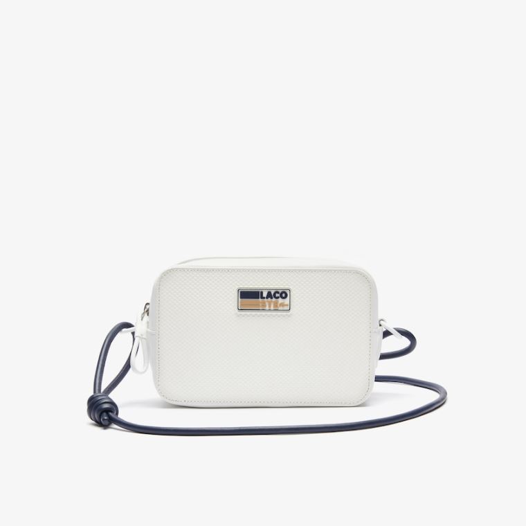 Lacoste Chantaco Badge Small Matte Piqué Læder Shoulder Bag Bílé | kMU51aDA