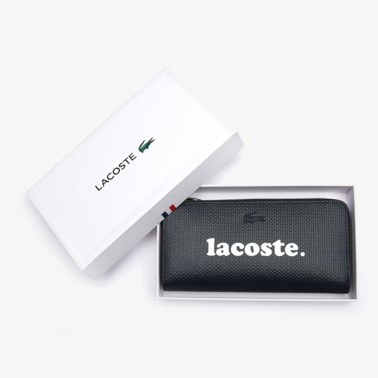 Lacoste Chantaco Branded Piqué Læder Zip Wallet Černé | hmAUZoXm