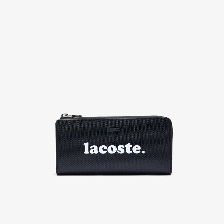 Lacoste Chantaco Branded Piqué Læder Zip Wallet Černé | hmAUZoXm