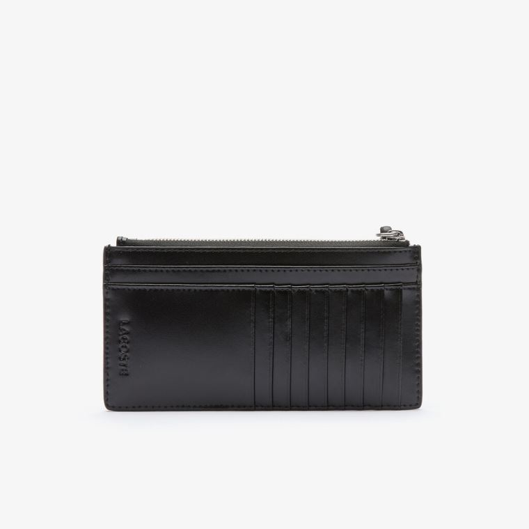 Lacoste Chantaco Large Piqué Læder Zip Cardholder Černé | 0OTj7PVs