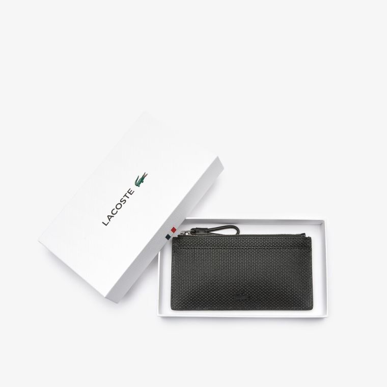 Lacoste Chantaco Large Piqué Læder Zip Cardholder Černé | 0OTj7PVs