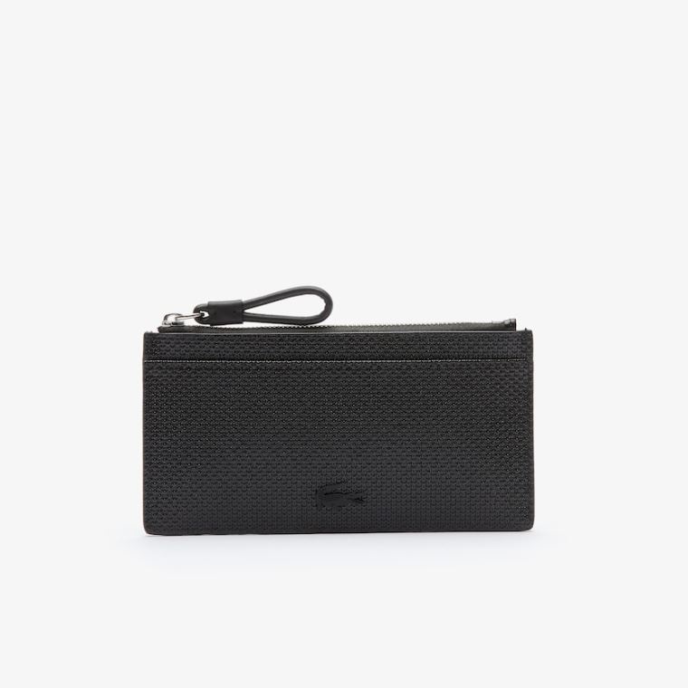 Lacoste Chantaco Large Piqué Læder Zip Cardholder Černé | 0OTj7PVs