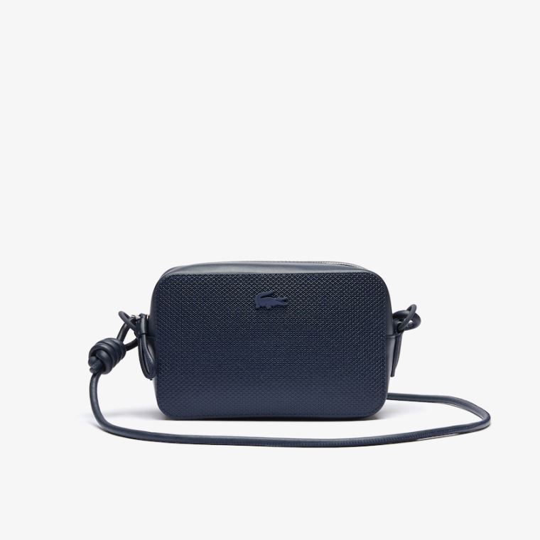 Lacoste Chantaco Matte Piqué Læder Shoulder Bag Tmavě Blankyt Blankyt | 8VFgBM1n