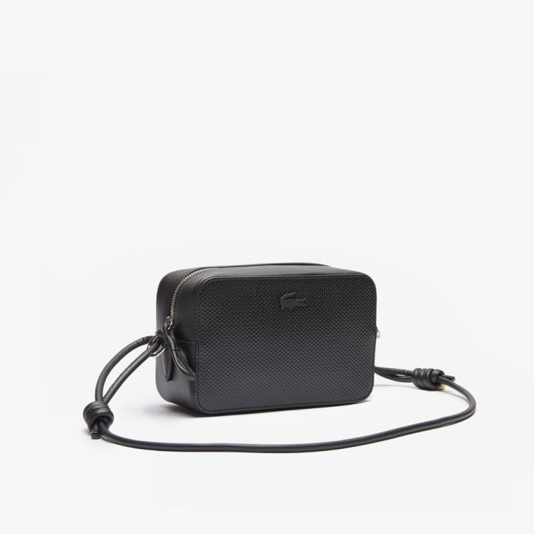 Lacoste Chantaco Matte Piqué Læder Shoulder Bag Černé | PoP5X6hu