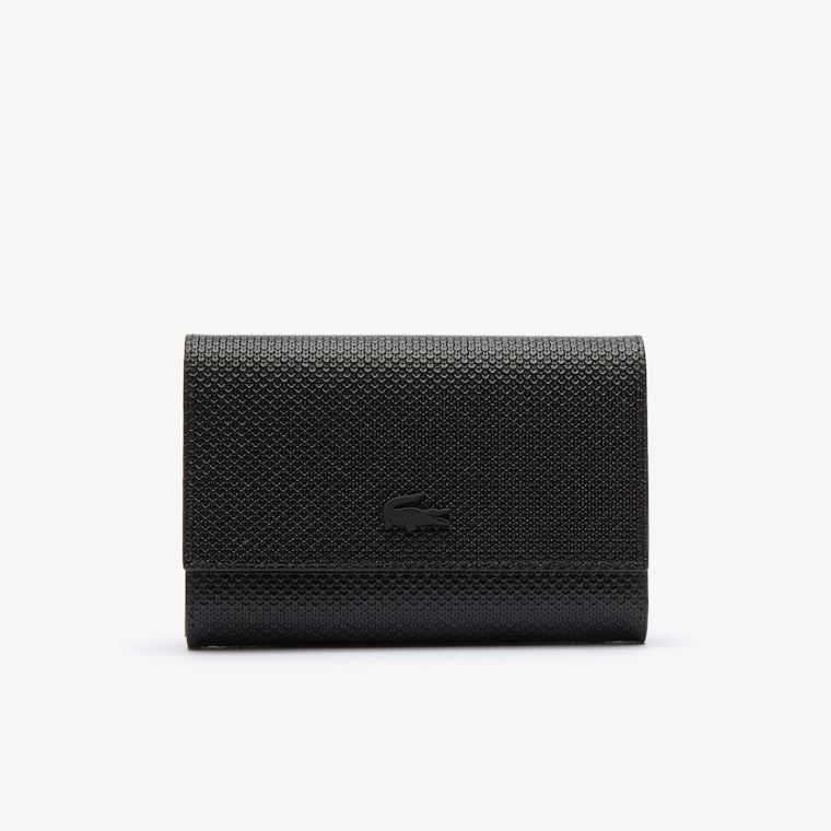 Lacoste Chantaco Matte Piqué Læder Snap Flap Wallet Černé | LpbxjZTv