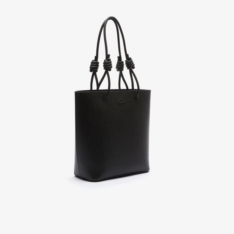 Lacoste Chantaco Matte Piqué Læder Vertical Tote Bag Černé | 946Chu7W