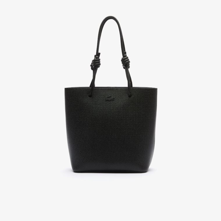 Lacoste Chantaco Matte Piqué Læder Vertical Tote Bag Černé | 946Chu7W