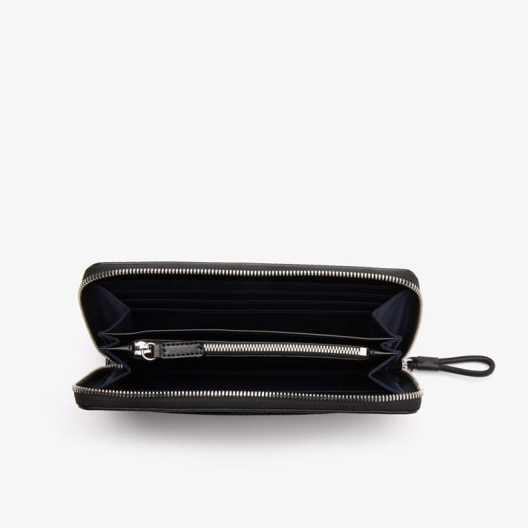 Lacoste Chantaco Matte Piqué Læder Zip Wallet Černé | b9e7oG9Z