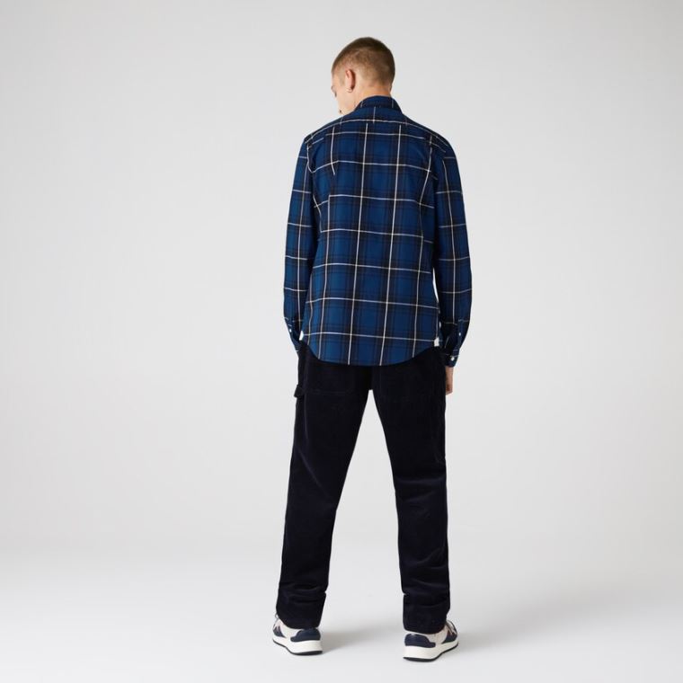 Lacoste Checked Slim Fit Stretch Bavlněné Poplin Shirt Blankyt Černé Bílé | 8UJgcksH