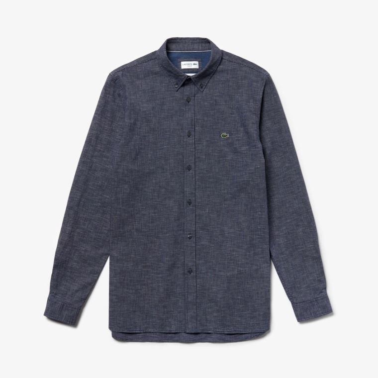 Lacoste Checkered Bavlněné Shirt Tmavě Blankyt Blankyt | prwhitFv