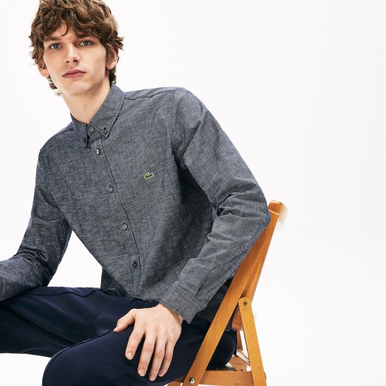 Lacoste Checkered Bavlněné Shirt Tmavě Blankyt Blankyt | prwhitFv