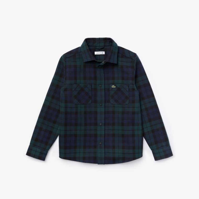 Lacoste Classic Fit Checked Bavlněné Flannel Shirt Tmavě Blankyt Blankyt Zelene | JznD7M6X