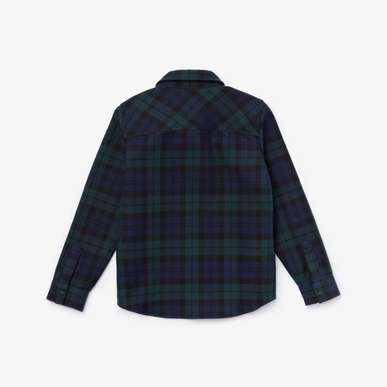 Lacoste Classic Fit Checked Bavlněné Flannel Shirt Tmavě Blankyt Blankyt Zelene | JznD7M6X