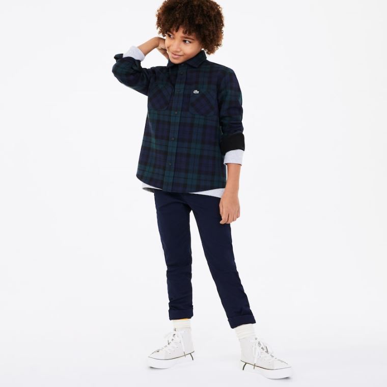 Lacoste Classic Fit Checked Bavlněné Flannel Shirt Tmavě Blankyt Blankyt Zelene | JznD7M6X