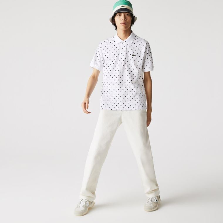 Lacoste Classic Fit Polka Dot Bavlněné Piqué Polo Bílé Tmavě Blankyt Blankyt | bd0nFjn9