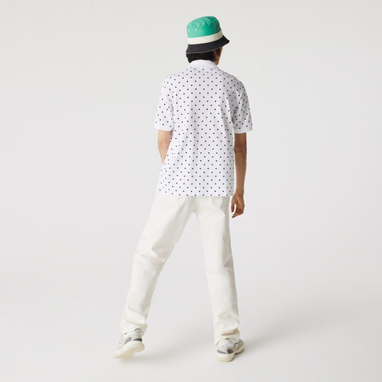 Lacoste Classic Fit Polka Dot Bavlněné Piqué Polo Bílé Tmavě Blankyt Blankyt | bd0nFjn9