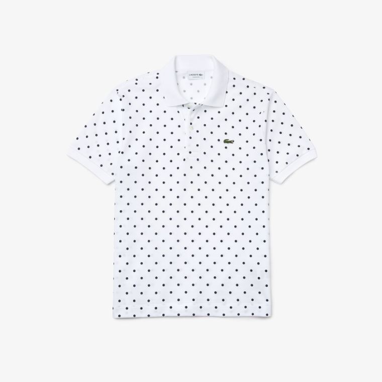 Lacoste Classic Fit Polka Dot Bavlněné Piqué Polo Bílé Tmavě Blankyt Blankyt | bd0nFjn9