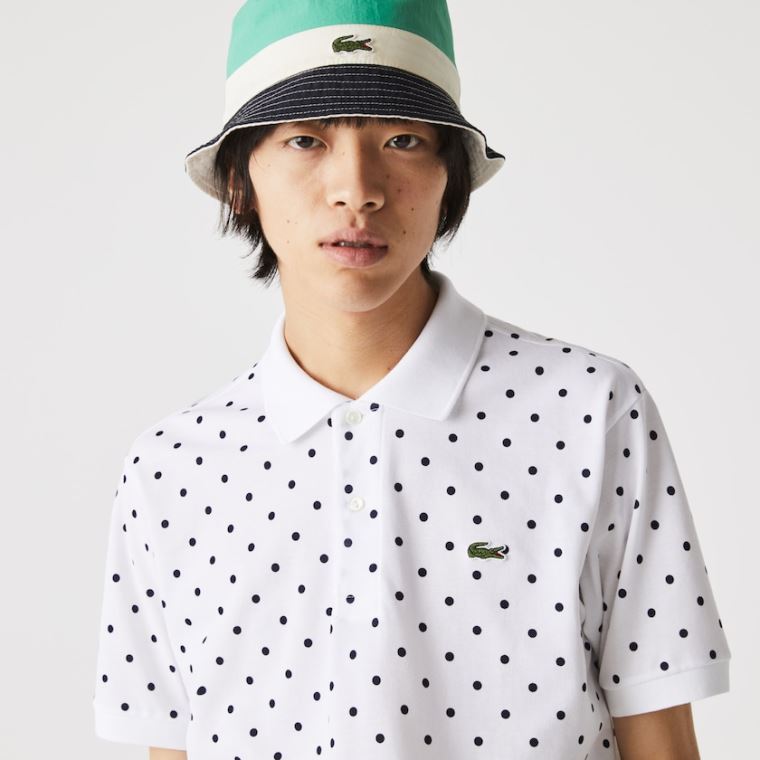 Lacoste Classic Fit Polka Dot Bavlněné Piqué Polo Bílé Tmavě Blankyt Blankyt | bd0nFjn9