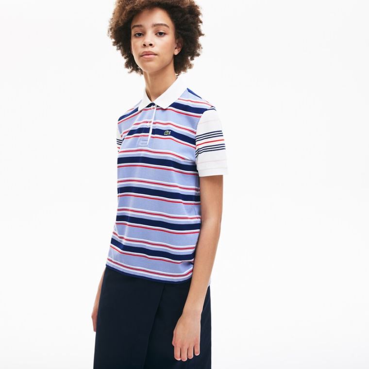 Lacoste Classic Fit Striped Bavlněné Polo Shirt Fialové Tmavě Blankyt Blankyt Bílé Červené Světle Růžové | Nhewhdan