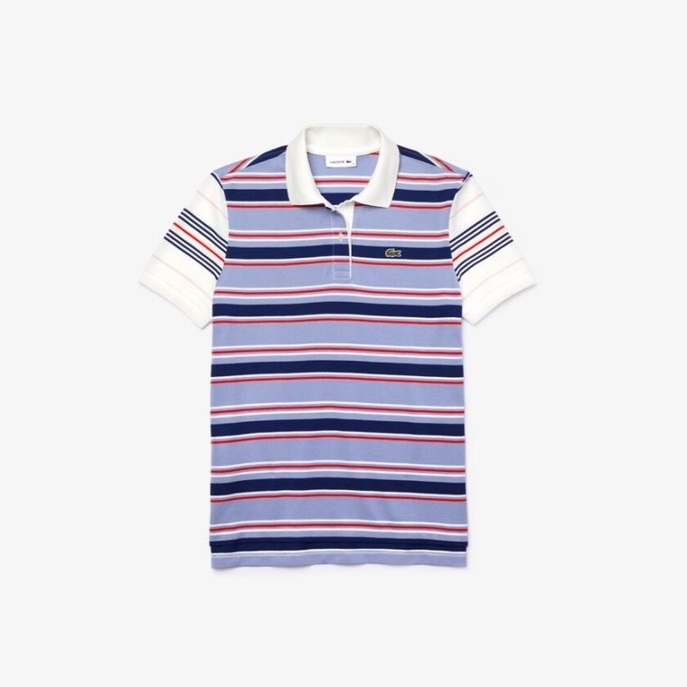 Lacoste Classic Fit Striped Bavlněné Polo Shirt Fialové Tmavě Blankyt Blankyt Bílé Červené Světle Růžové | Nhewhdan