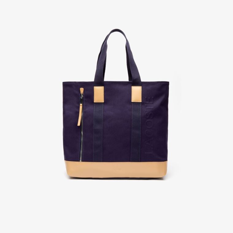 Lacoste Classic Læder and Platene Tote Bag Tmavě Blankyt Hnědé | FNM4BSNG