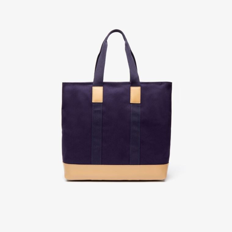 Lacoste Classic Læder and Platene Tote Bag Tmavě Blankyt Hnědé | FNM4BSNG