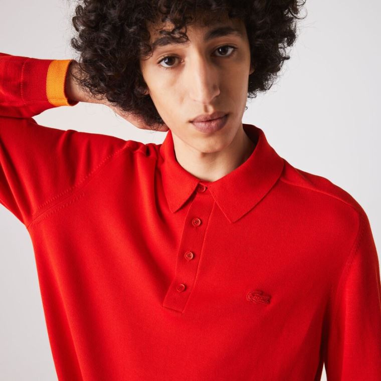 Lacoste Contrast Striped Polo Collar Organic Bavlněné Svetrové Červené Tmavě Červené Červené | cn1ywGeO