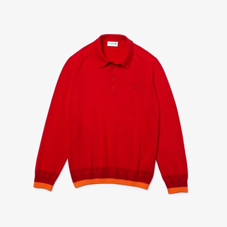 Lacoste Contrast Striped Polo Collar Organic Bavlněné Svetrové Červené Tmavě Červené Červené | cn1ywGeO