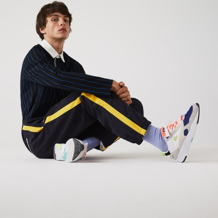 Lacoste Contrast Striped Vody-Repellant Tracksuit Pants Tmavě Blankyt Blankyt Žluté Bílé | kne0F2xV