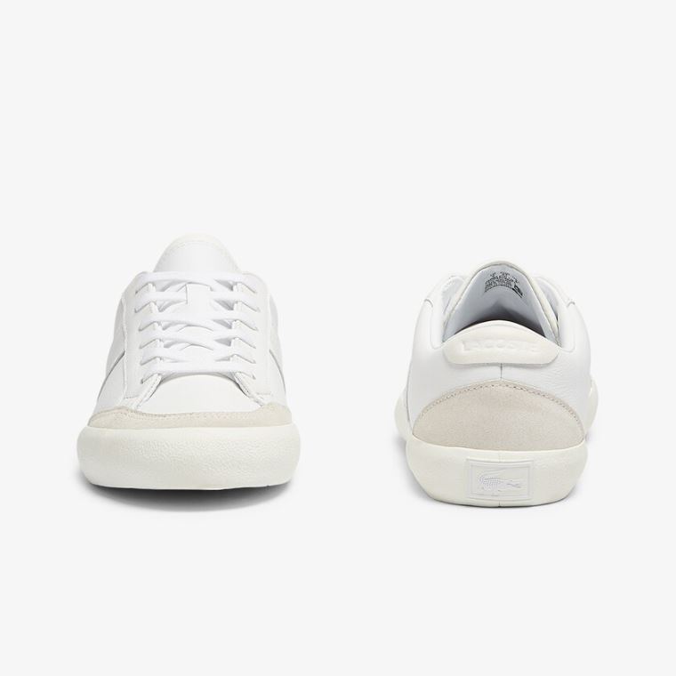 Lacoste Coupole Læder Textured Sneakers Bílé Šedé | pVZTiQ1D