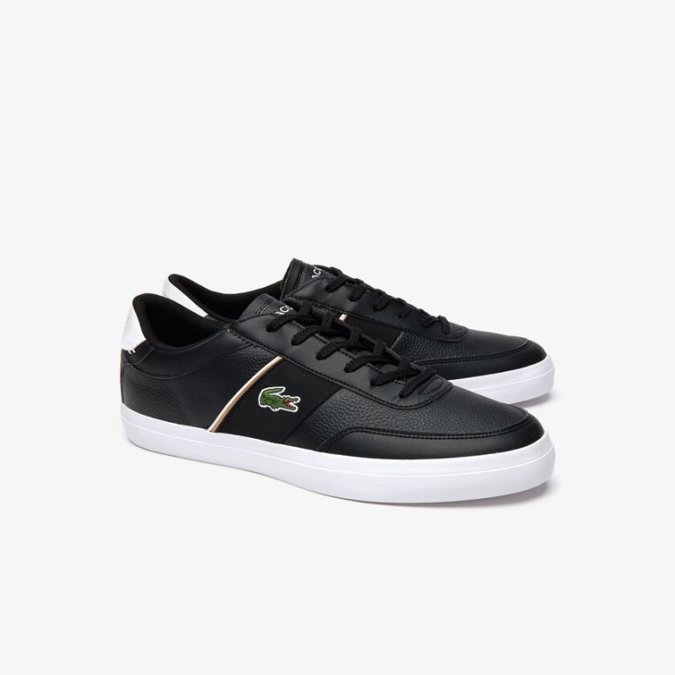 Lacoste Court-Master Tumbled Læder Sneakers Černé Bílé | aQ3Hftog