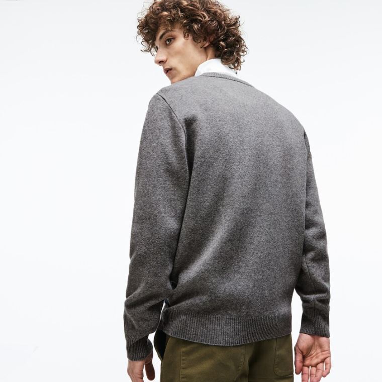 Lacoste Crew Neck Alpine Print Wool And Bavlněné Jacquard Svetrové Šedé Zelene Blankyt Bílé | IylXNy60