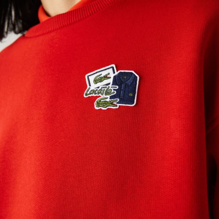 Lacoste Crew Neck Badge Fleece Sweatshirt Červené | 4jhJQDuV