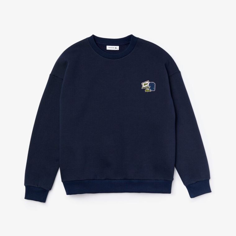 Lacoste Crew Neck Badge Fleece Sweatshirt Tmavě Blankyt Blankyt | jK8MD2Ba