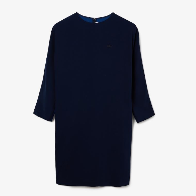 Lacoste Crew Neck Flowy Šaty Tmavě Blankyt Blankyt Blankyt | 9bDFBWLL