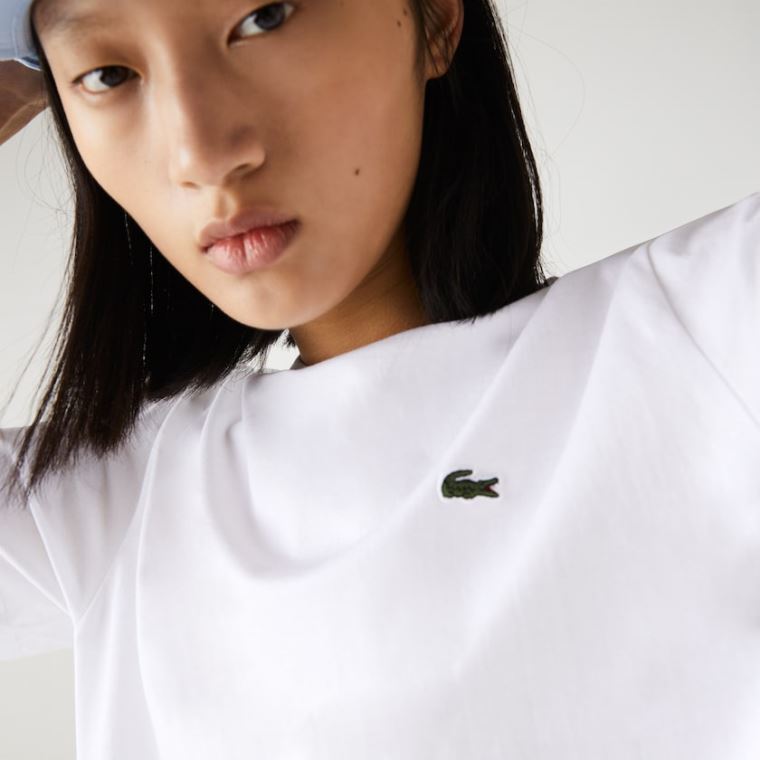 Lacoste Crew Neck Premium Bavlněné T-shirt Bílé | UEmAH4vA