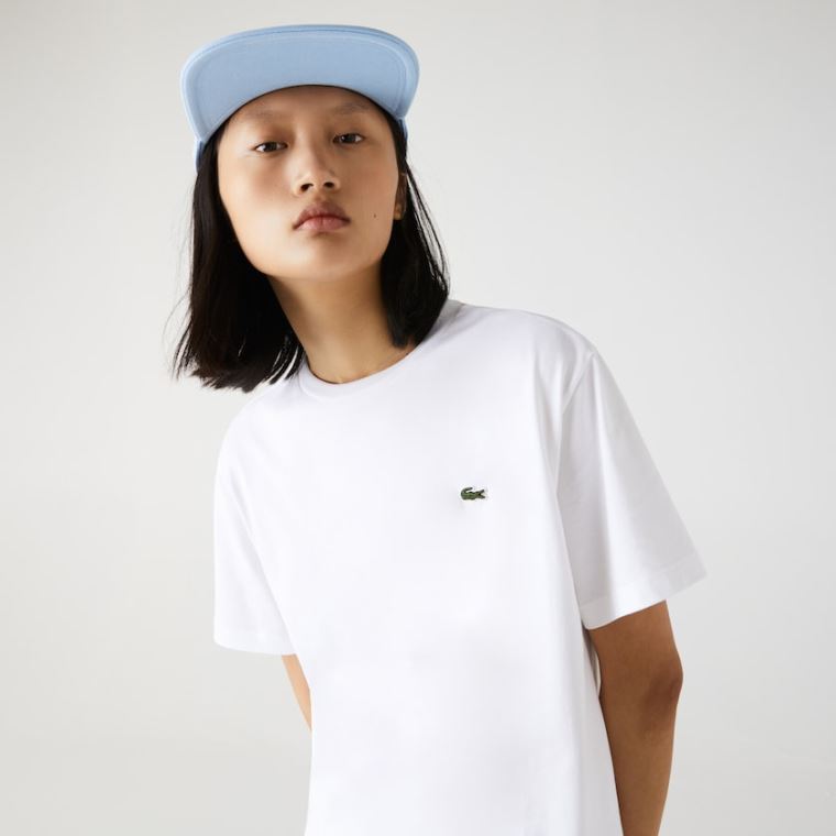 Lacoste Crew Neck Premium Bavlněné T-shirt Bílé | UEmAH4vA