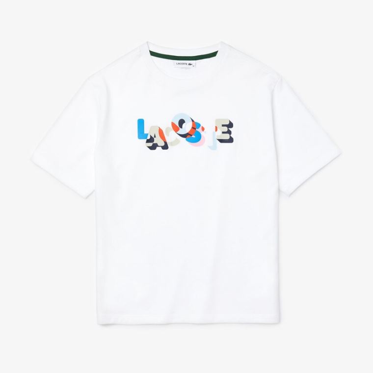 Lacoste Crew Neck Printed Soft Bavlněné T-shirt Bílé | 1XfKtfNN