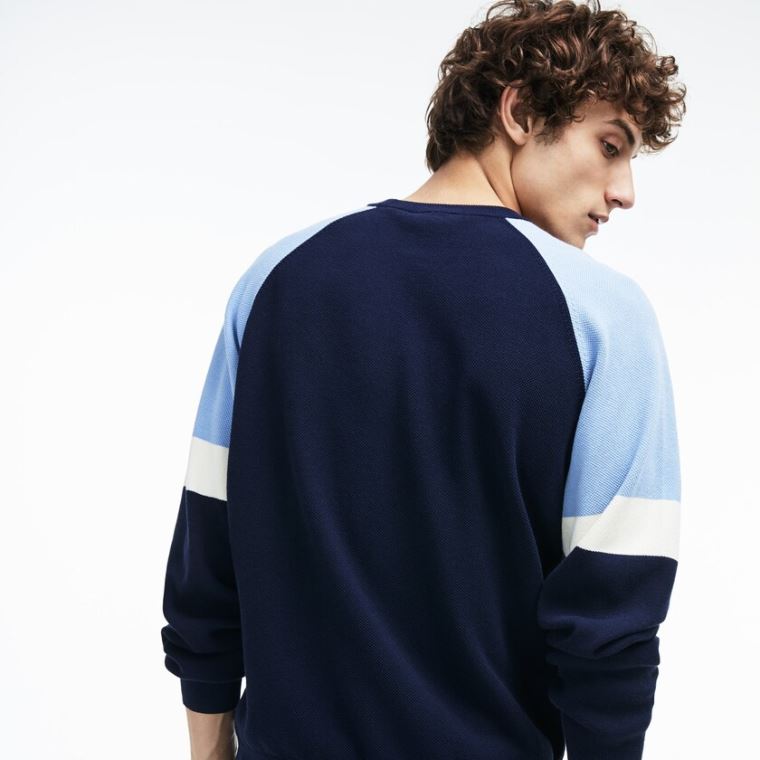 Lacoste Crew Neck Raglan Sleeved Svetrové Tmavě Blankyt Blankyt Bílé Světle Blankyt | iEyvakWt