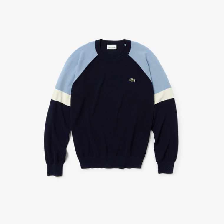 Lacoste Crew Neck Raglan Sleeved Svetrové Tmavě Blankyt Blankyt Bílé Světle Blankyt | iEyvakWt