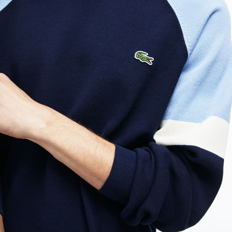 Lacoste Crew Neck Raglan Sleeved Svetrové Tmavě Blankyt Blankyt Bílé Světle Blankyt | iEyvakWt