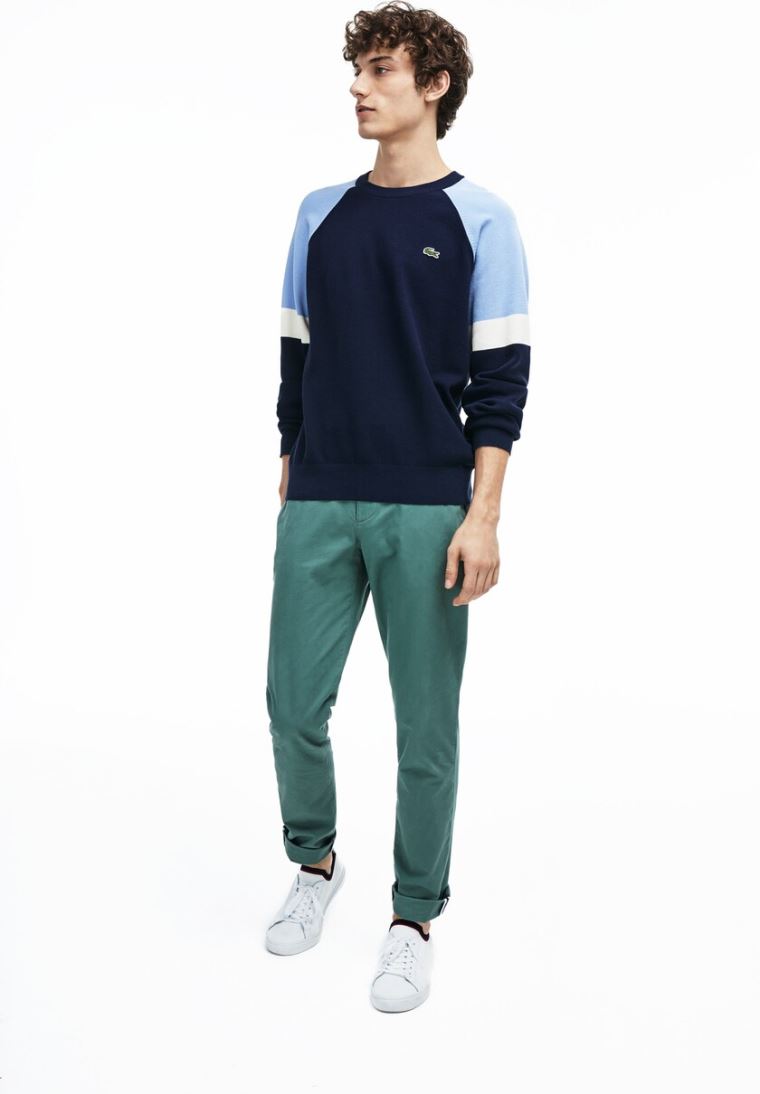 Lacoste Crew Neck Raglan Sleeved Svetrové Tmavě Blankyt Blankyt Bílé Světle Blankyt | iEyvakWt